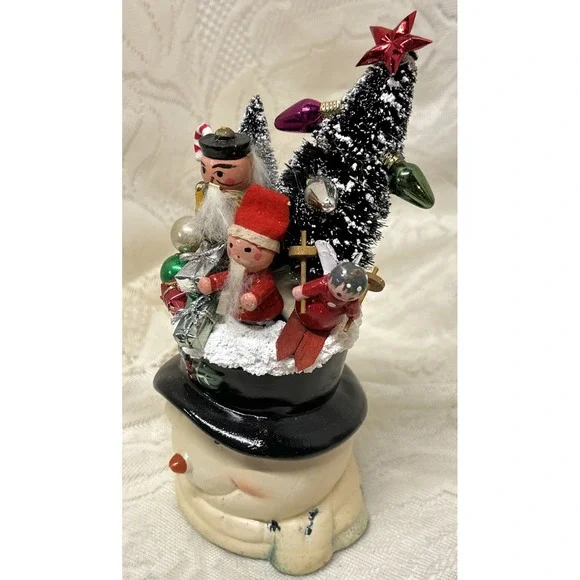 Vintage Snowman Vase‎ Christmas Wooden Ornaments Toys Assemblage Display Gift - Picture 3 of 11
